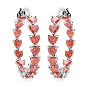 Orange Heart Simulated Diamond Inside Out Hoop Earrings